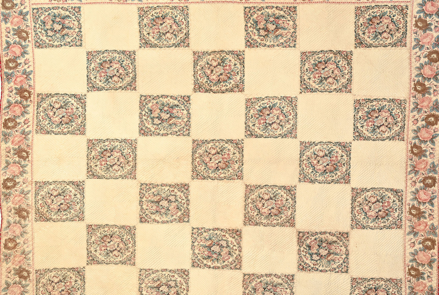 Early Chintz Quilt with Rectangular Panels