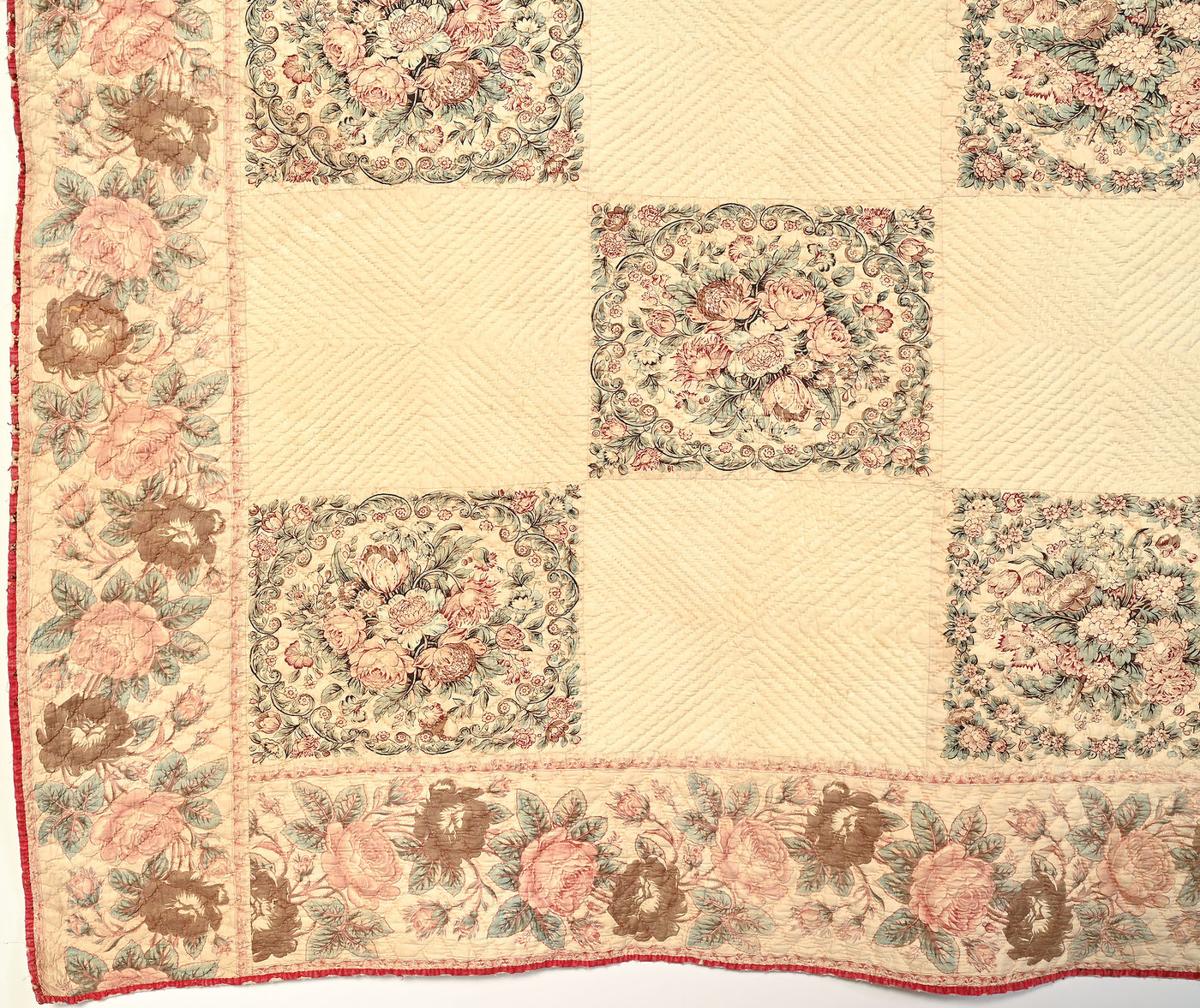 Early Chintz Quilt with Rectangular Panels