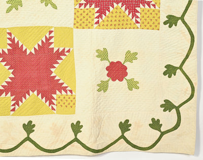 Feathered Stars Antique Quilt with Oakleaf Applique