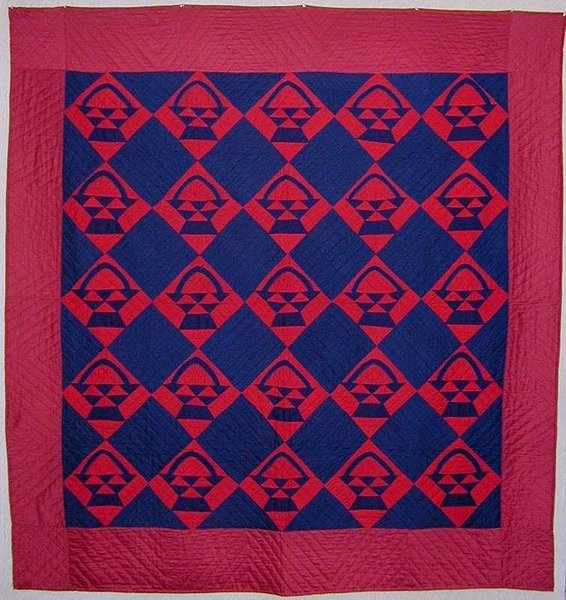 Red-Blue-Mennonite-Baskets-Quilt-Circa-1900-Lancaster-County-72426-1