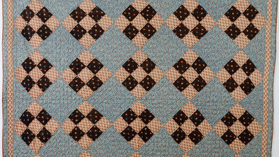 Wool Challis Nine Patch Quilt: Circa 1870